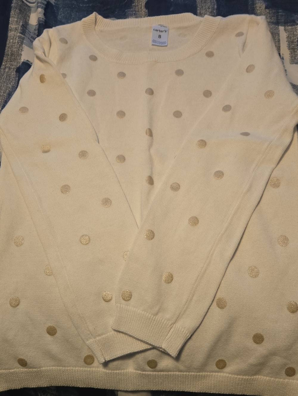 Carter's Cream Crewneck Sweater with Gold Polka Dots